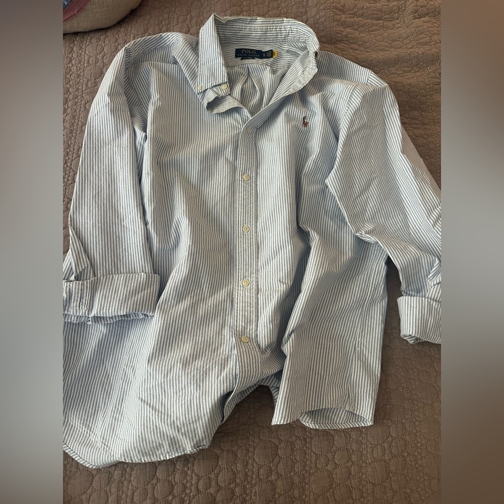 Polo Ralph Lauren Men's Blue and White Striped Shirt